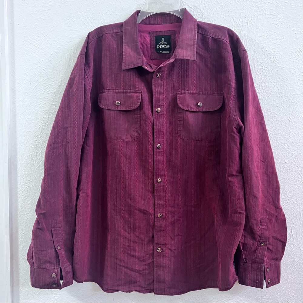 Prana burgundy textured button up shirt